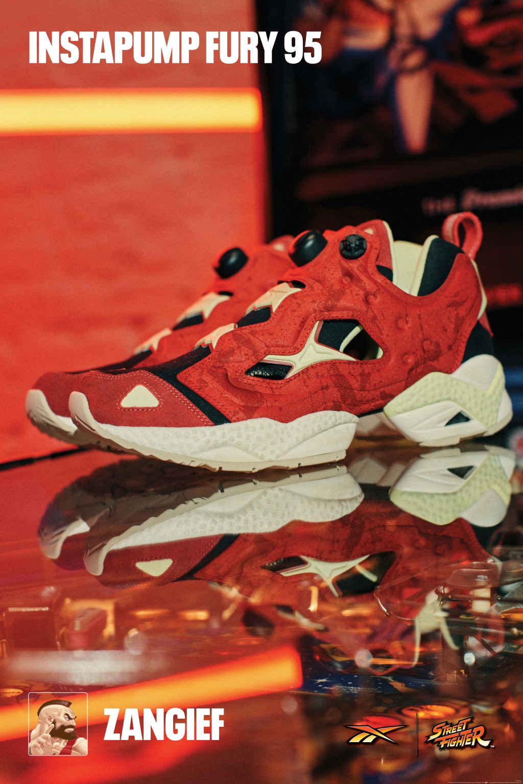 Reebok x Street Fighter Instapump Fury 95波鞋/$1,399，以街霸中的摔角手桑吉爾夫（Zangief）為設計靈感。