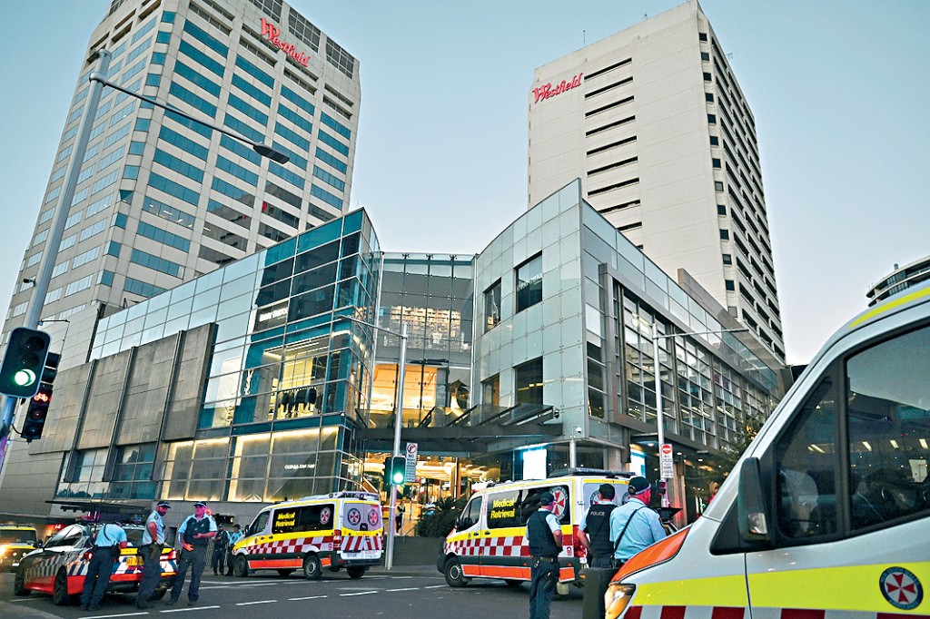 大批警察接报后到场，围捕持刀男子。