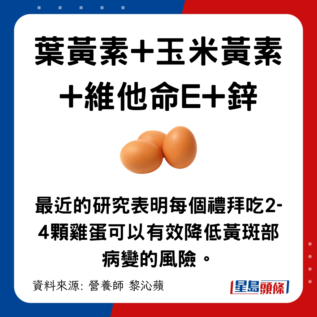 防老花饮食｜ 防老花白内障护眼食物  叶黄素+玉米黄素+维他命E+锌  鸡蛋