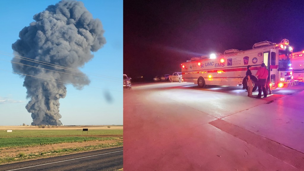 奶品廠爆炸後,當局派出大批消防到場救援。(Castro County Sheriff's Office@facebook)