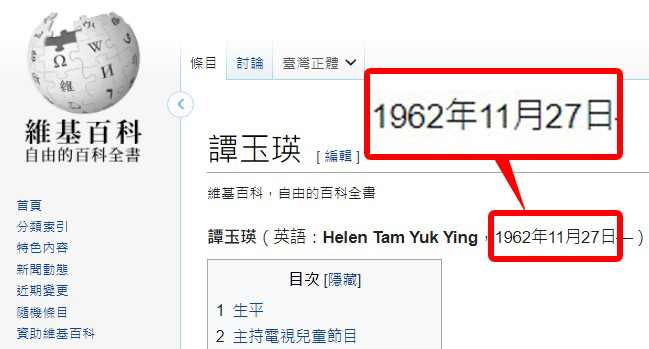 但維基百科同時指譚玉瑛在1962年出生，換言之，現已逾60歲。