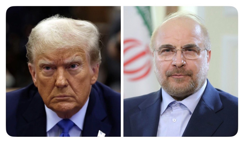 伊朗國會議長卡利巴夫（右）轟特朗普在社媒的7項說法全屬謊言。X @defense_civil25