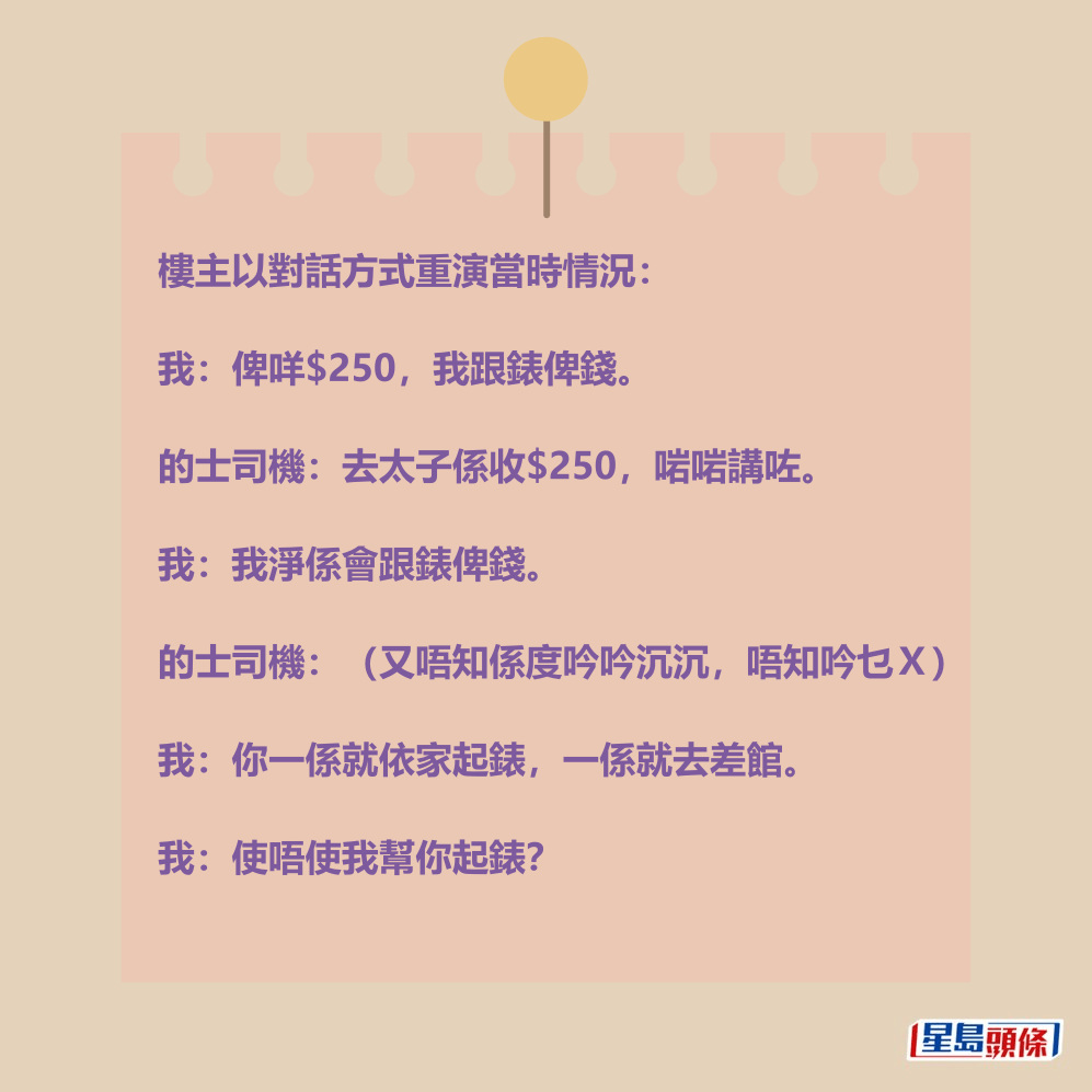 樓主以對話方式重演當時情況。 樓主以對話方式重演當時情況。