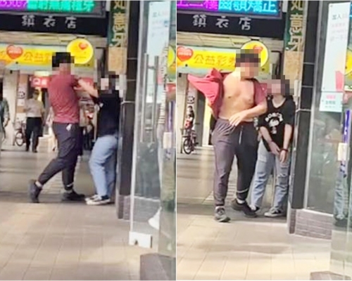 台灣野蠻女友要求男友贈送化妝品遭拒後，竟當街毆打男友。網圖