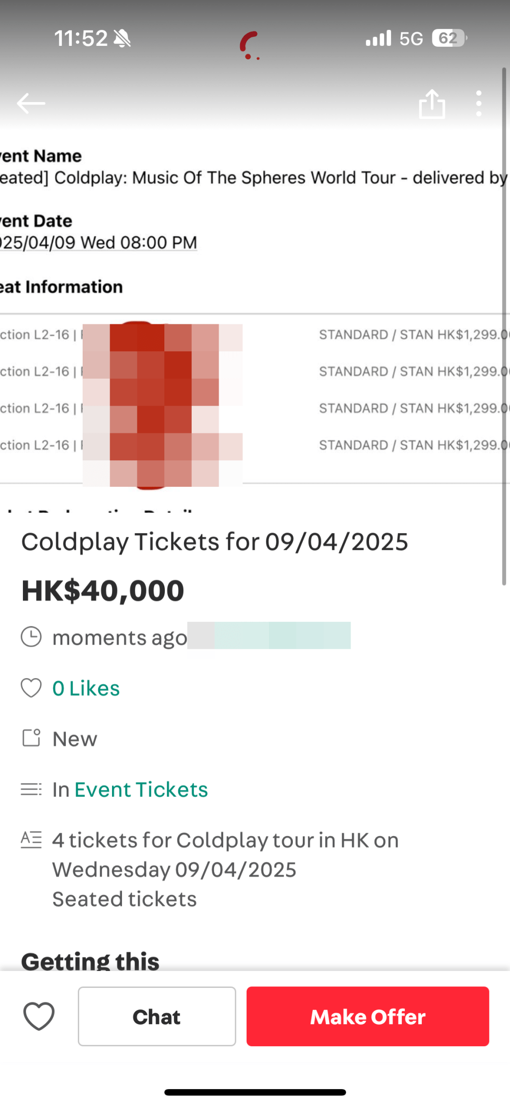 coldplay演唱會門票一度被炒至4萬元。