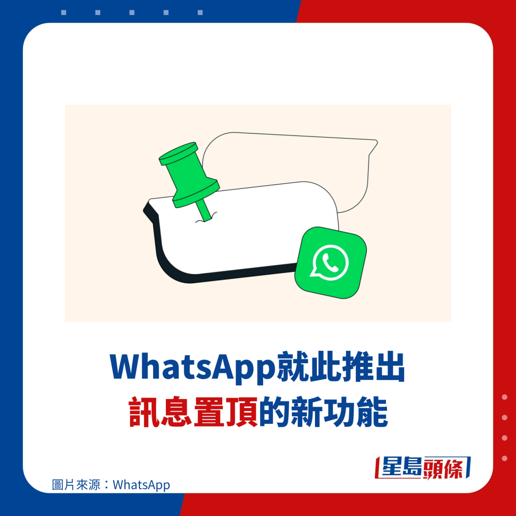WhatsApp就此推出訊息置頂的新功能