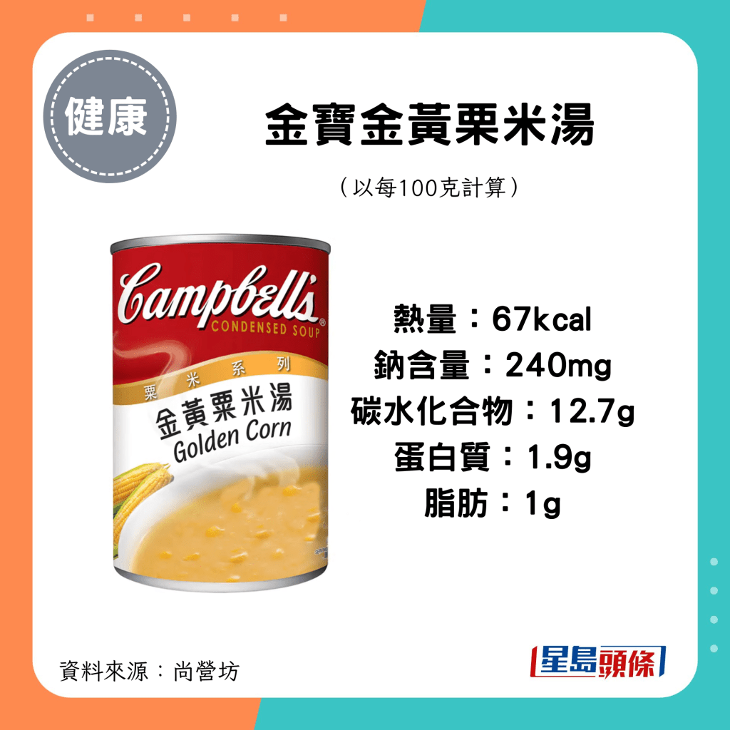 金寶金黃栗米湯 熱量：67kcal