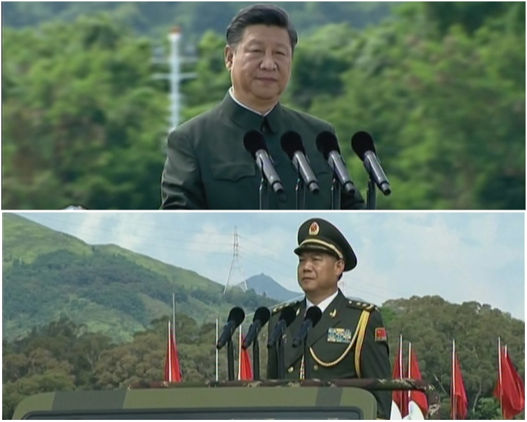 習近平(上)今早親自到石崗軍營閱兵。