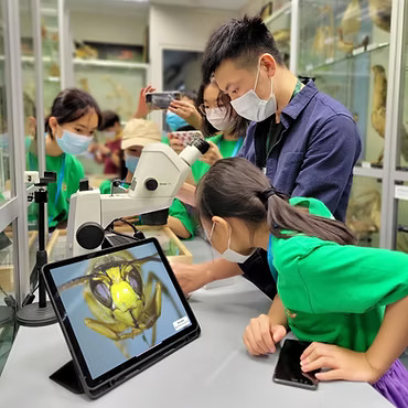 顯微鏡講解:從顯微鏡下前所未有的視角去探索生物多樣性。(圖片來源:香港生物多樣性博物館) 顯微鏡講解:從顯微鏡下前所未有的視角去探索生物多樣性。(圖片來源:香港生物多樣性博物館)
