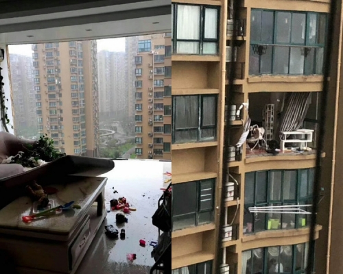 一名女子因家中阳台玻璃遭台风损毁，导致其从露台跌落当场死亡。 网图