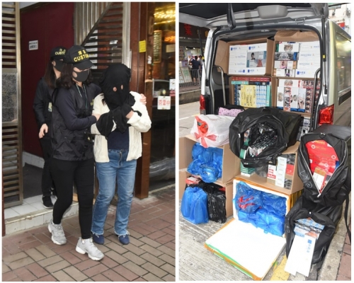 海關人員將該名女子帶走調查。徐裕民攝