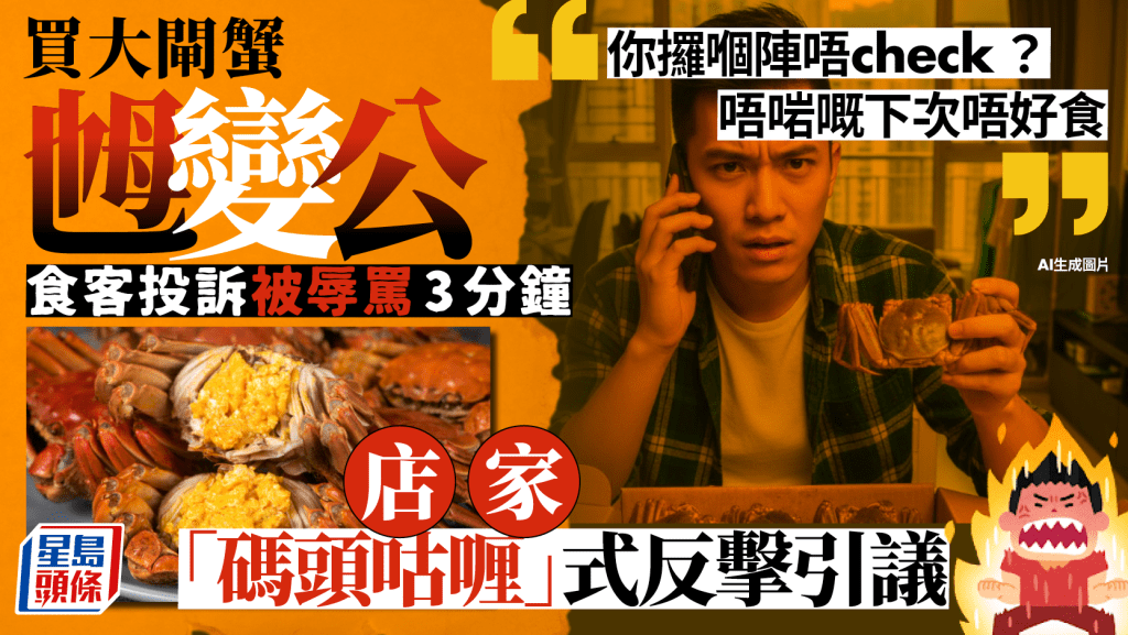 買大閘蟹釀罵戰！蟹乸當蟹公送錯貨 食客致電投訴反被「辱罵長達3分鐘」 店家發文公審網民唔撐：串過碼頭咕喱