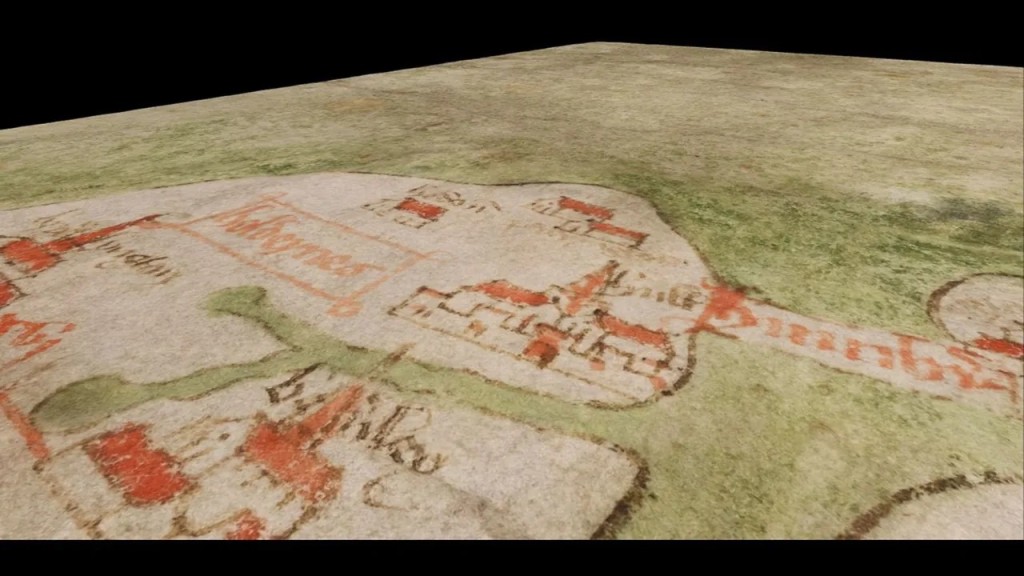 肉眼不易看到地图上的针孔，只能看到城镇的细节（图片来源：Archiox/Bodleian Library）