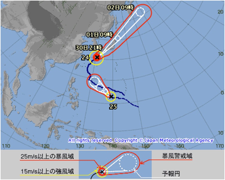 日本氣象廳警告潭美的破壞力可能超過飛燕。圖:日本氣象廳