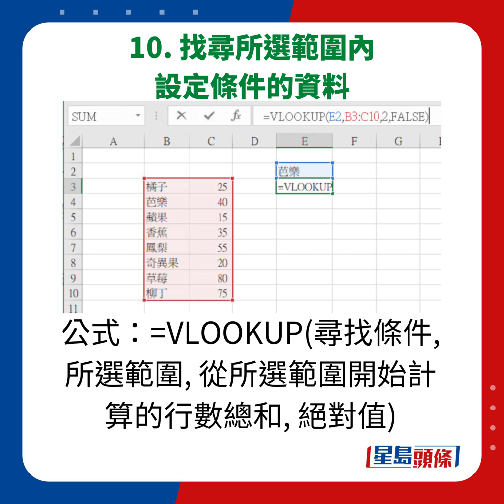 EXCEL 10大秘技｜10. 找尋所選範圍內設定條件的資料