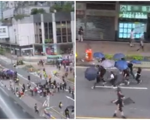 示威者佔據貿業路。Now新聞截圖