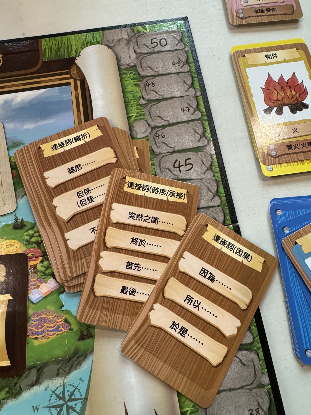 挑戰卡包括介詞、形容詞、連接詞，為玩家提供更多創作題材。（圖片來源：《親子王》）