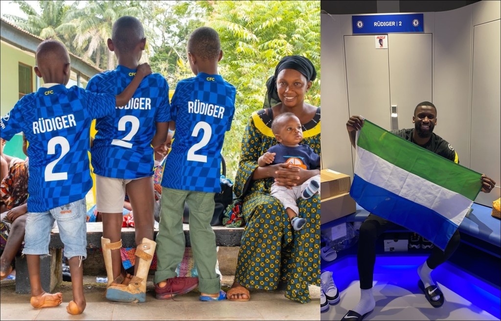 擁有塞拉利昂血統的魯迪格，除了資助十一名當地兒童接受矯正畸形足手術，還給每人送上印有自己名字的車路士球衣。網上圖片