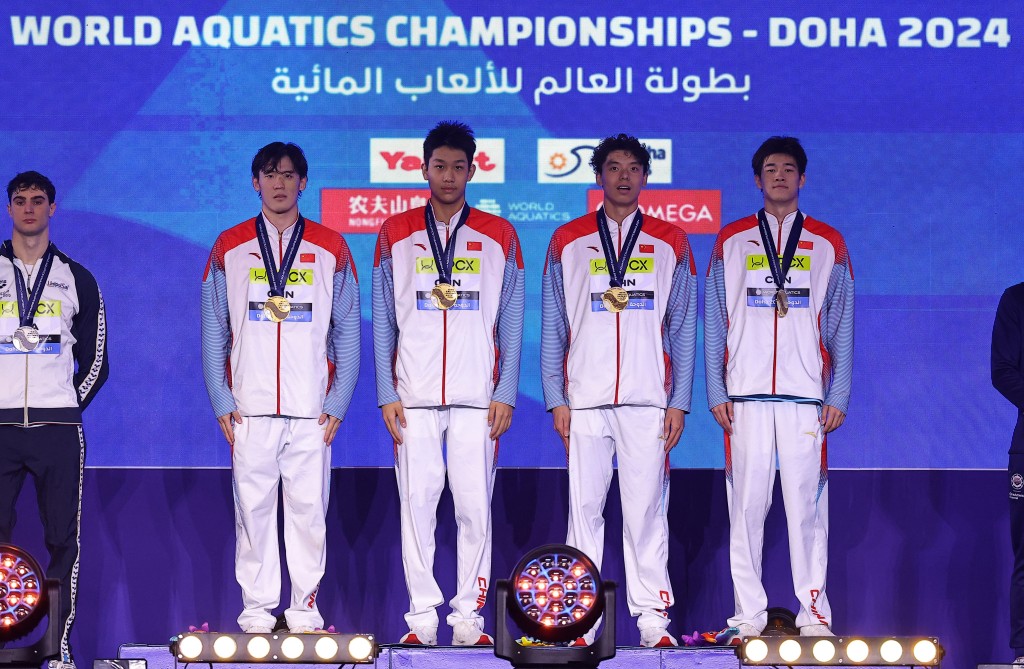 中國奪男子4X100米自由泳接力金牌。Reuters