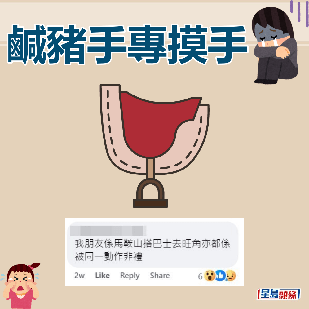 網民：我朋友喺馬鞍山搭巴士去旺角亦都係被同一動作非禮。FB截圖