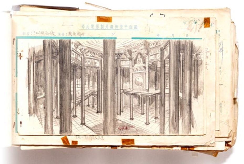 《無中生有——香港電影美術及服裝造型展》，邵氏電影製片廠佈景設計資料冊中，有《江湖奇俠》（1965）內的藏經閣平面圖。