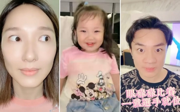 王祖藍同亞男及大女一齊扮木頭人。