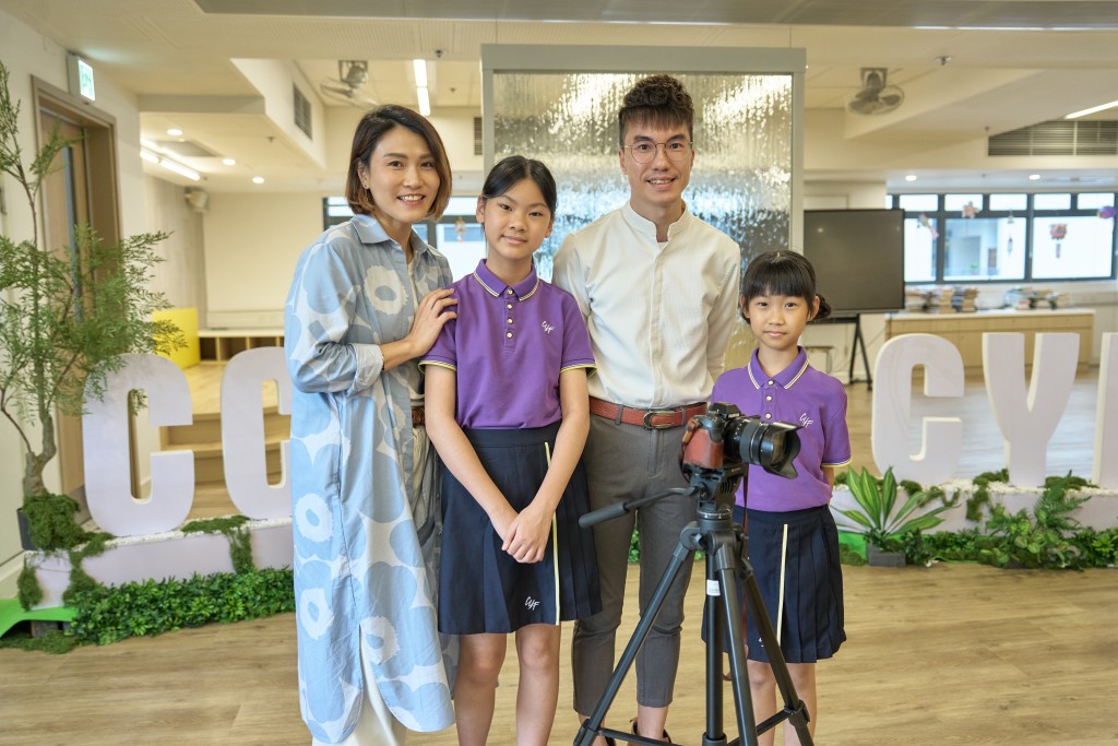 （左起）南豐集團市務及傳訊部副總經理林碧茵小姐、何芊悅、中華基督教會全完第一小學張展鵬老師、張雅喬。（圖：霍楚暉）