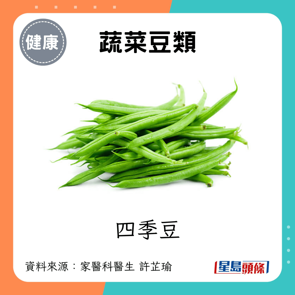 蔬菜豆類：四季豆。