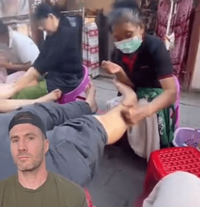 惠廷頓上傳的影片顯示,一名年長女按摩師雖戴口罩,但雙手未戴手套,增加細菌傳播風險。 惠廷頓上傳的影片顯示,一名年長女按摩師雖戴口罩,但雙手未戴手套,增加細菌傳播風險。