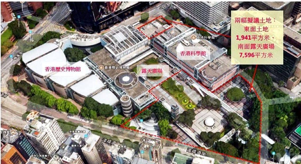 香港科學館和香港歷史博物館擴建計劃初步構想圖。