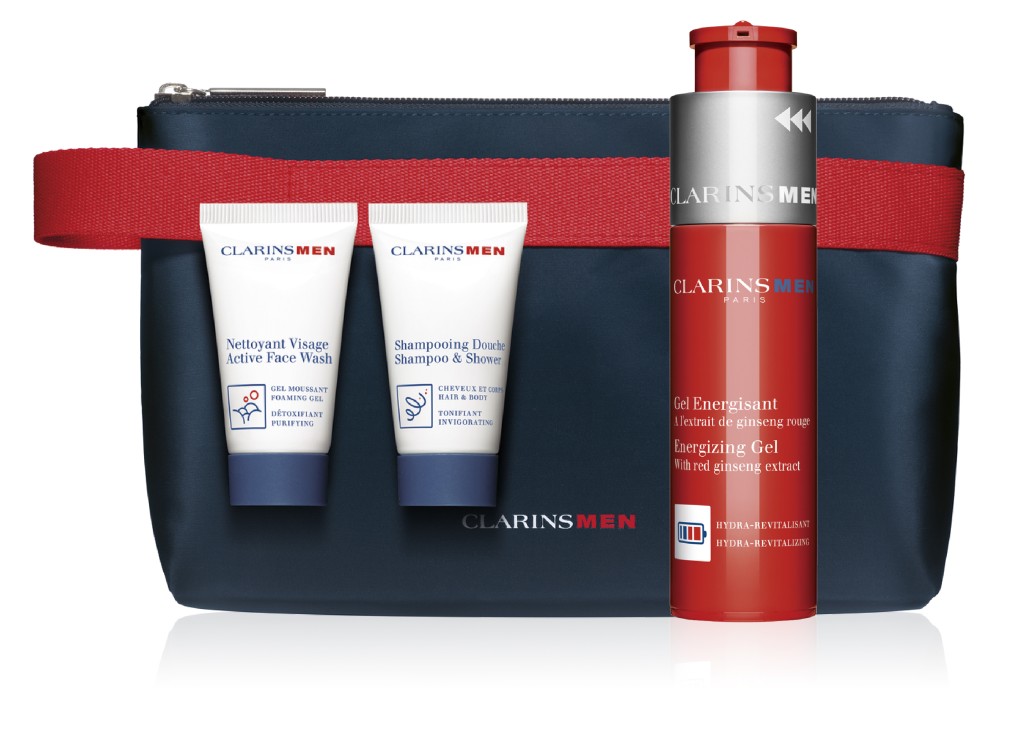 ClarinsMen男士升级活力抗倦醒肤啫喱套装/价值$744、优惠价$500/崇光百货铜锣湾店,包括升级活力抗倦醒肤啫喱、活力洁面啫喱及沐浴洗发露及化妆袋。