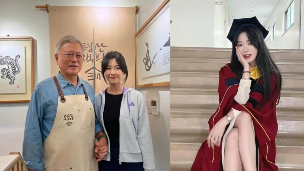 遇害中國女留學生外形靚麗，圖左為她造訪南韓前總統文在寅經營的「平山書店」時的合照。강용숙臉書／X