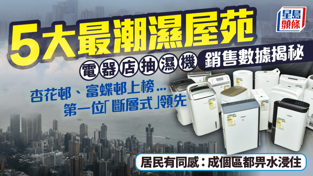 5大最潮濕屋苑!? 電器店抽濕機銷售數據揭秘 杏花邨、大埔富蝶邨上榜  第一位「斷層式」領先 居民有同感：畀水浸住咁