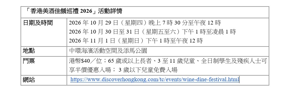 「香港美酒佳肴巡礼 2026」活动详情。