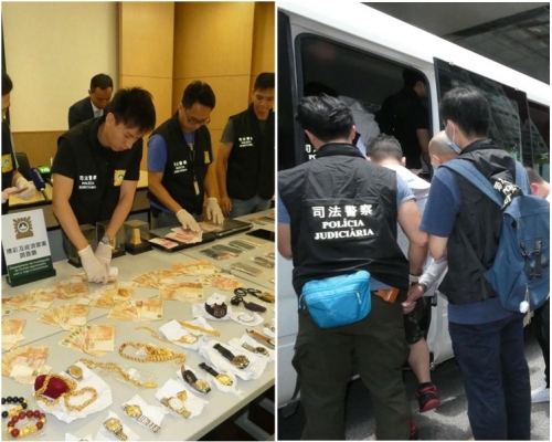 司警搜出200萬現金、10萬籌碼和大量金飾等。網圖