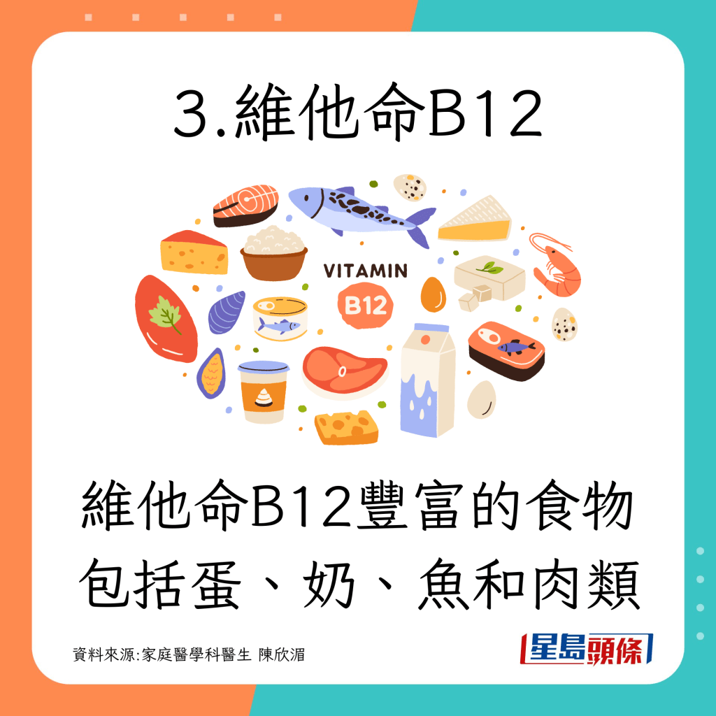 维他命B12丰富的食物包括蛋、奶、鱼和肉类