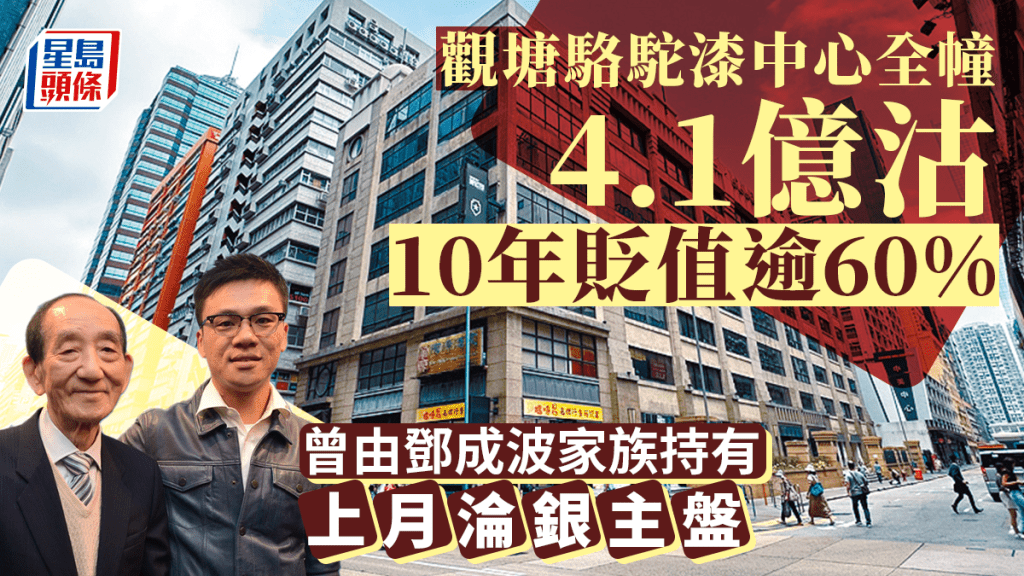 觀塘駱駝漆中心全幢4.1億沽 曾由鄧成波家族持有 上月淪銀主盤 10年貶值逾60%