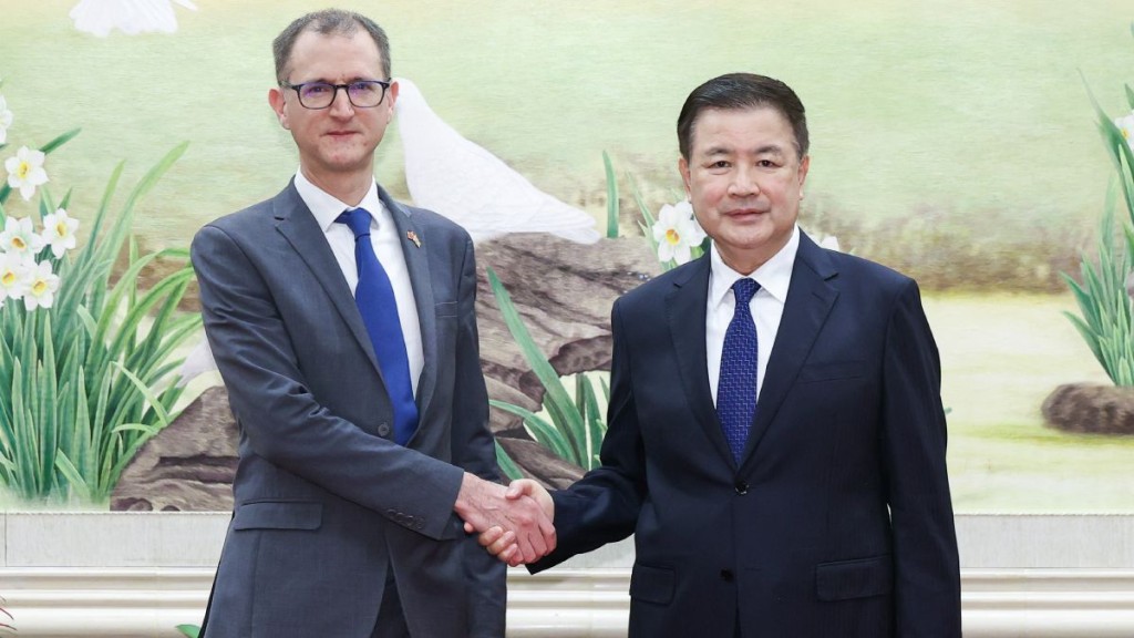 公安部部長王小洪會見英國國家打擊犯罪總局總局長格雷姆·比格。新華社