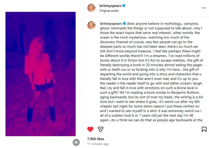 今日，Britney再撰長文發表指為何人們都不真實或不存在的事情如此有興趣，又再次提到大家只睇表面。