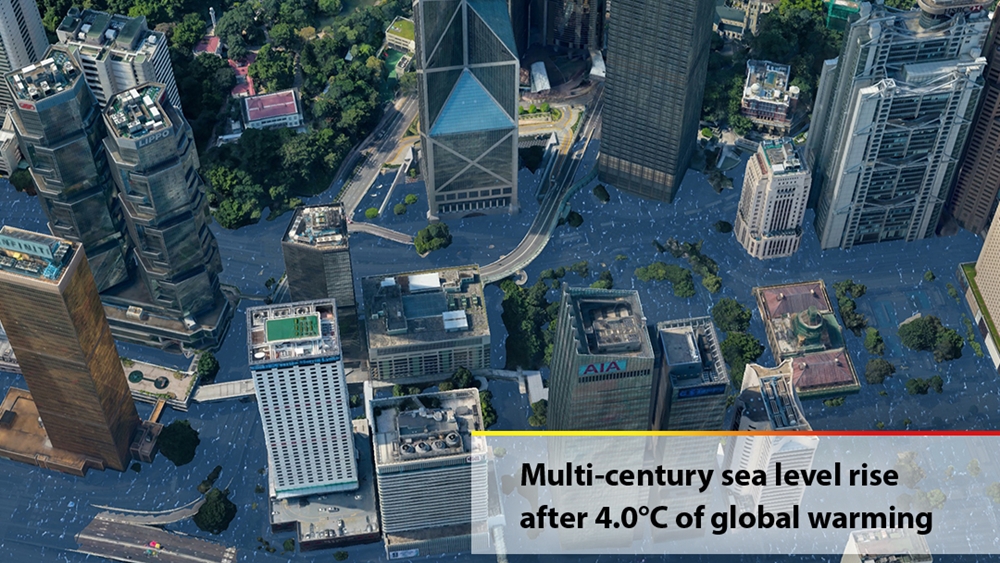 世紀末中環恐大水浸。Climate Central模擬圖片