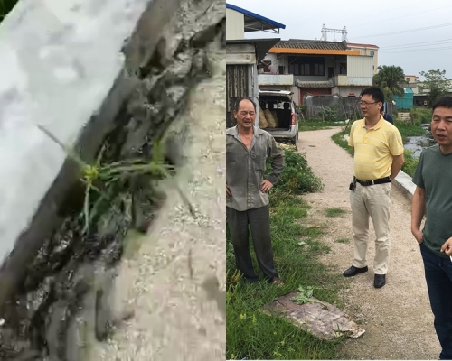 潮州一個池塘近日有大量魚群跳上岸，當局派員調查。潮州市應急管理局網頁圖片