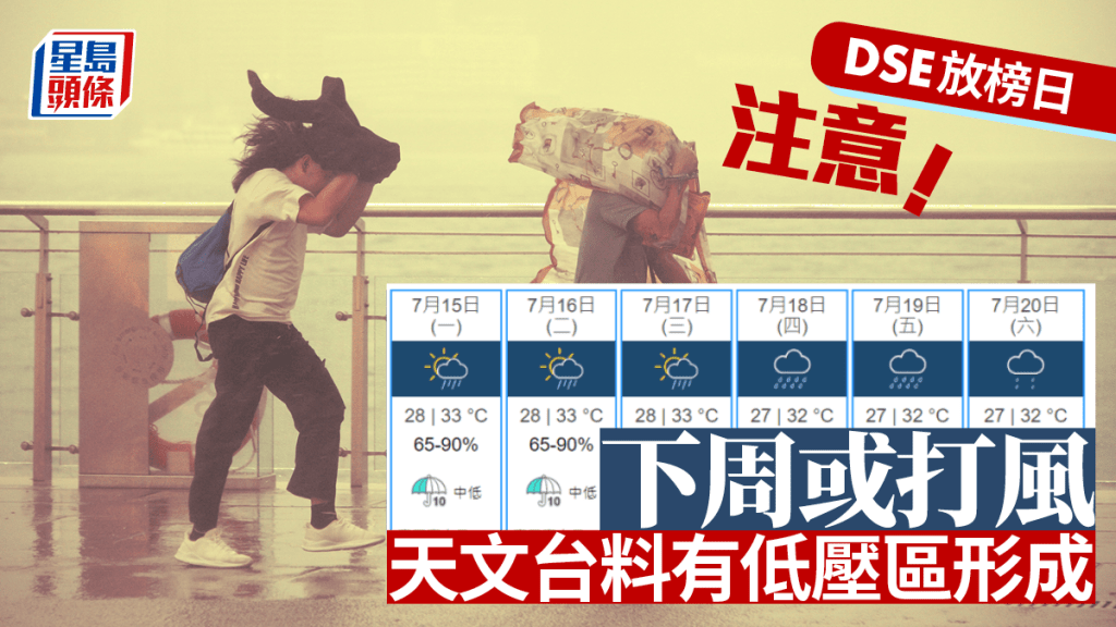 打風︱天文台料南海廣闊低壓區逐漸移向越南 7.17DSE放榜有驟雨
