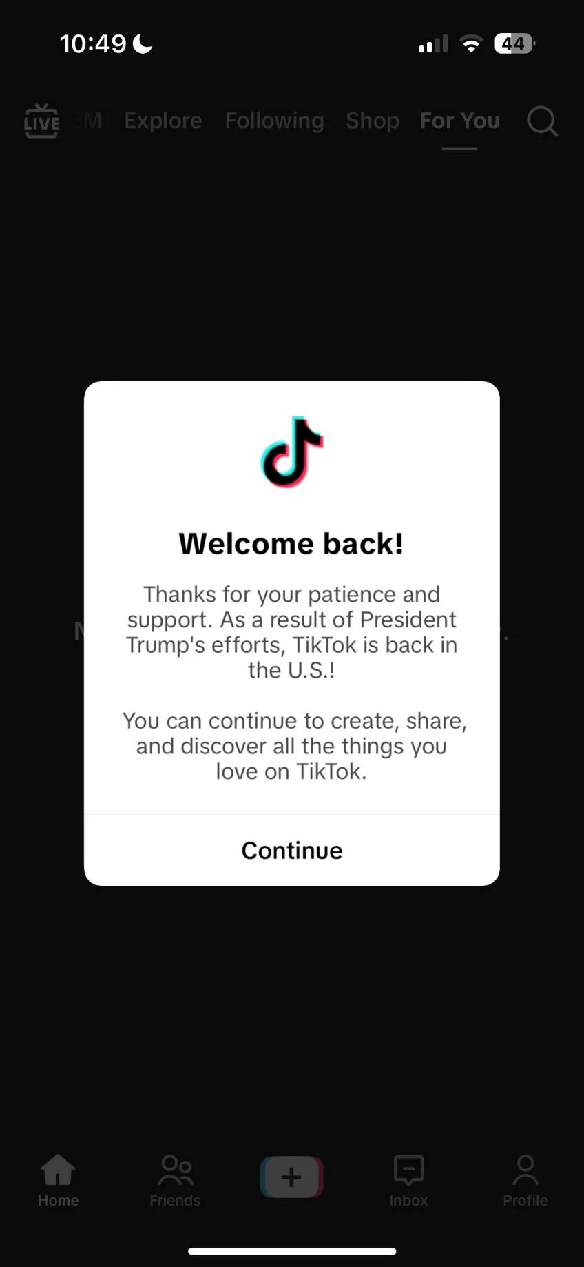 美國用戶再可恢復使用TikTok。