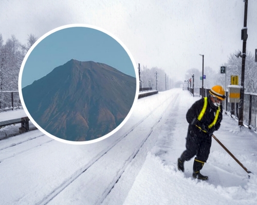 目前日本不少地區雖然已開始下雪，富士山卻沒有一點「變白」的痕跡。AP圖片（小圖為網上圖片）
