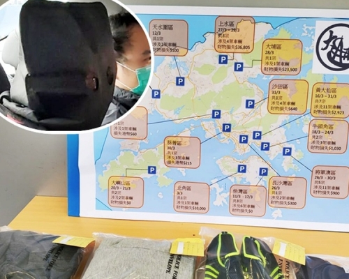 疑犯(小圖)的犯案足跡遍及九港新界。