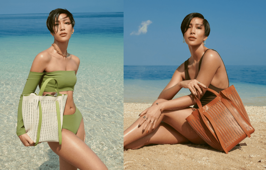 Charles & Keith x Molly Chiang莫莉聯名系列取景於澎湃外島，跟設計主題呼題，圖為新系列的鏤空手提袋/各/$669。