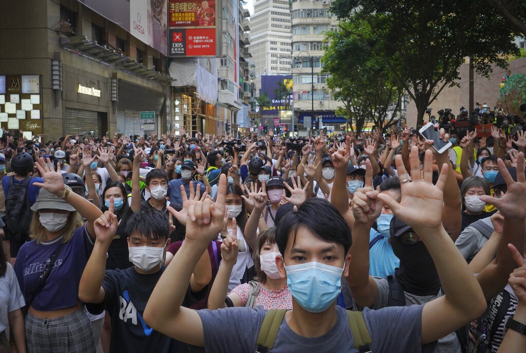 有反對《港區國安法》、爭取港獨示威者聚集。AP資料圖片