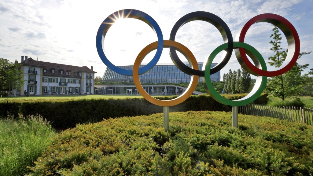 國際奧委會（IOC）瑞士洛桑總部前的五環標誌。 路透社