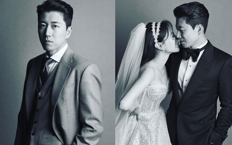 張水院黑白婚照，準新娘是多位型男演員的造型師。