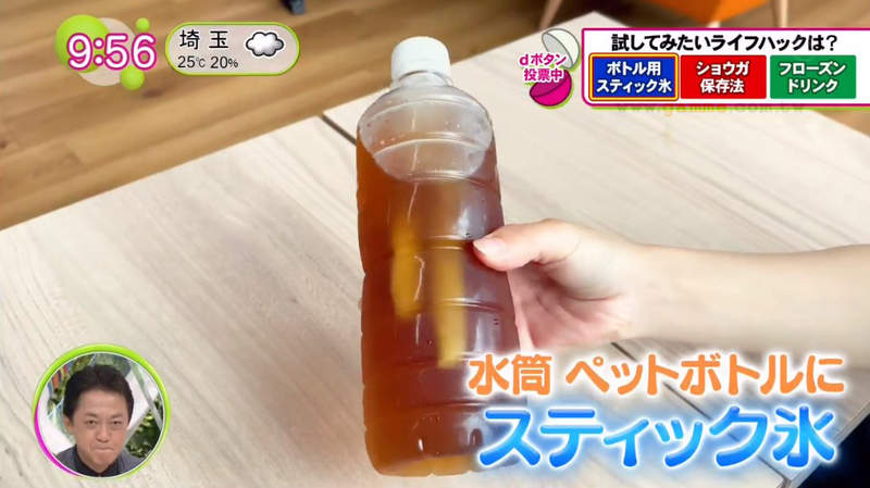 日本電視台介紹了一個自製外攜冷飲的生活小妙招。 (電視截圖)